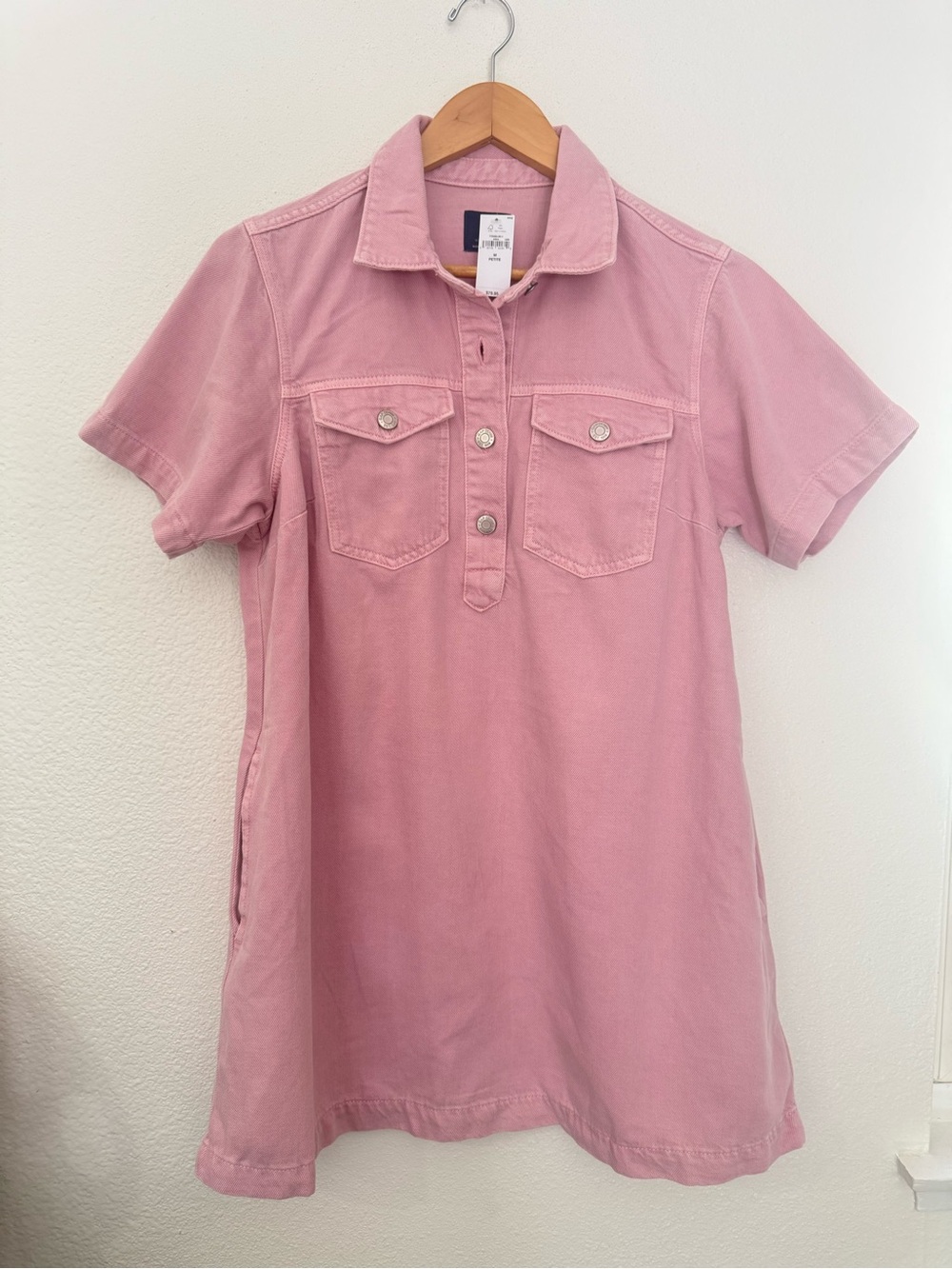 Gap Short Sleeve Denim Mini Dress Pink Medium